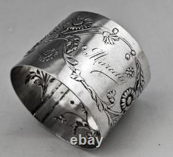 Art nouveau Ancien Rond de serviette en argent massif poinçon minerve 1er titre