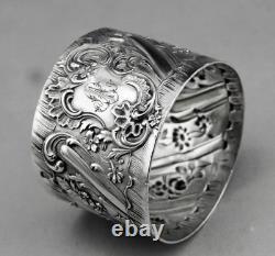 Art nouveau Ancien Rond de serviette en argent massif poinçon minerve fin 19ème