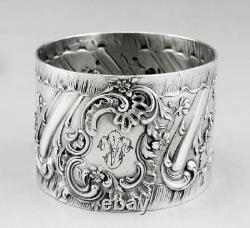 Art nouveau Ancien Rond de serviette en argent massif poinçon minerve fin 19ème