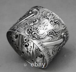 Art nouveau Ancien Rond de serviette en argent massif poinçon minerve fin 19ème