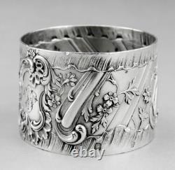 Art nouveau Ancien Rond de serviette en argent massif poinçon minerve fin 19ème