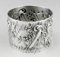 Art nouveau Ancien Rond de serviette en argent massif poinçon minerve fin 19ème