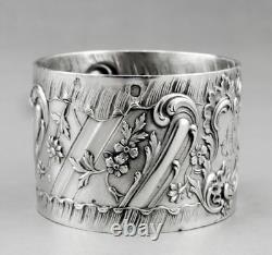 Art nouveau Ancien Rond de serviette en argent massif poinçon minerve fin 19ème