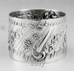 Art nouveau Ancien Rond de serviette en argent massif poinçon minerve fin 19ème