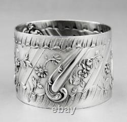 Art nouveau Ancien Rond de serviette en argent massif poinçon minerve fin 19ème