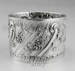 Art nouveau Ancien Rond de serviette en argent massif poinçon minerve fin 19ème