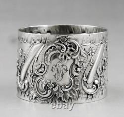 Art nouveau Ancien Rond de serviette en argent massif poinçon minerve fin 19ème