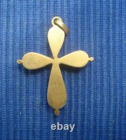 B35 Rare Petite Croix ancienne Argent Massif Vermeil Emaux Bressans