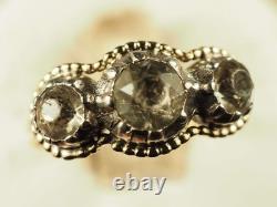 BAGUE JARRETIERE ANCIEN OR MASSIF ET ARGENT ANTIQUE GOLD SILVER RING 19th c T56