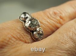 BAGUE JARRETIERE ANCIEN OR MASSIF ET ARGENT ANTIQUE GOLD SILVER RING 19th c T56