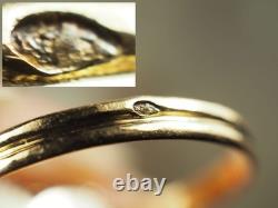 BAGUE JARRETIERE ANCIEN OR MASSIF ET ARGENT ANTIQUE GOLD SILVER RING 19th c T56