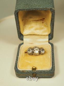 BAGUE JARRETIERE ANCIEN OR MASSIF ET ARGENT ANTIQUE GOLD SILVER RING 19th c T56