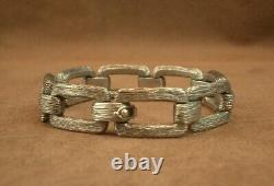 BEAU BRACELET ANCIEN LARGE MAILLE OUVRAGÉE EN ARGENT MASSIF LOURD POIDS71g