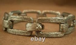 BEAU BRACELET ANCIEN LARGE MAILLE OUVRAGÉE EN ARGENT MASSIF LOURD POIDS71g