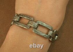 BEAU BRACELET ANCIEN LARGE MAILLE OUVRAGÉE EN ARGENT MASSIF LOURD POIDS71g