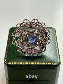 BEAU SAPHIR, AMÉTHYSTE, PERLE FINE, ARGENT MASSIF, Sublime BAGUE ANCIENNE