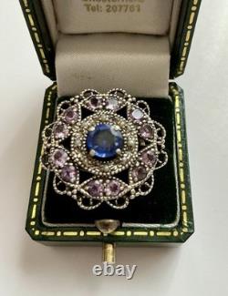 BEAU SAPHIR, AMÉTHYSTE, PERLE FINE, ARGENT MASSIF, Sublime BAGUE ANCIENNE