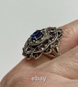 BEAU SAPHIR, AMÉTHYSTE, PERLE FINE, ARGENT MASSIF, Sublime BAGUE ANCIENNE