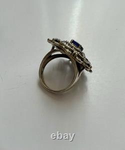 BEAU SAPHIR, AMÉTHYSTE, PERLE FINE, ARGENT MASSIF, Sublime BAGUE ANCIENNE