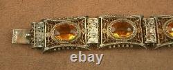 BEL ANCIEN BRACELET EN ARGENT MASSIF et VERMEIL FILIGRANE SERTI DE PIERRES JAUNE