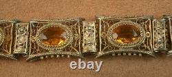 BEL ANCIEN BRACELET EN ARGENT MASSIF et VERMEIL FILIGRANE SERTI DE PIERRES JAUNE