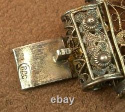 BEL ANCIEN BRACELET EN ARGENT MASSIF et VERMEIL FILIGRANE SERTI DE PIERRES JAUNE