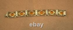 BEL ANCIEN BRACELET EN ARGENT MASSIF et VERMEIL FILIGRANE SERTI DE PIERRES JAUNE