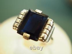 Bague Ancienne Art Deco Argent Massif Saphir Antique Silver Sapphire Ring T53
