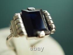Bague Ancienne Art Deco Argent Massif Saphir Antique Silver Sapphire Ring T53