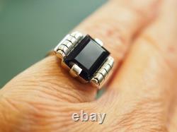 Bague Ancienne Art Deco Argent Massif Saphir Antique Silver Sapphire Ring T53