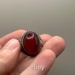 Bague Ancienne En Agate Argent Massif Style Romain