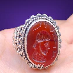 Bague Ancienne En Argent Massif En Taille-douce Roi Romain