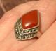 Bague Ancienne En Argent Massif T53 Marcassites-cornaline-bijoux Anciens/vintage