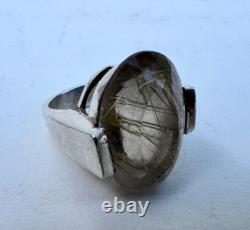 Bague Argent Massif et Pierre Quartz Rutile à Inclusions Bijou Ancien 1960-1970