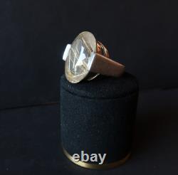Bague Argent Massif et Pierre Quartz Rutile à Inclusions Bijou Ancien 1960-1970