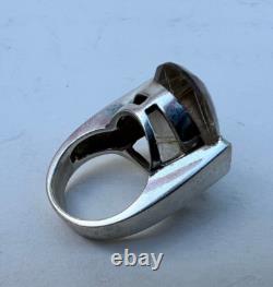 Bague Argent Massif et Pierre Quartz Rutile à Inclusions Bijou Ancien 1960-1970