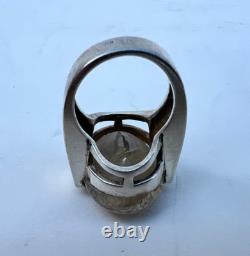 Bague Argent Massif et Pierre Quartz Rutile à Inclusions Bijou Ancien 1960-1970
