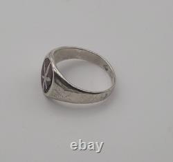 Bague Chevalière Ancienne Argent Massif & Pierre Rouge Motif Feuille T69 # U150