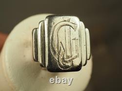 Bague Chevaliere Ancienne Art Deco Argent Massif Antique Silver Men's Ring T58
