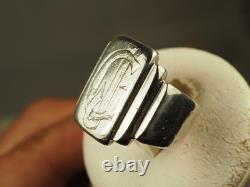 Bague Chevaliere Ancienne Art Deco Argent Massif Antique Silver Men's Ring T58