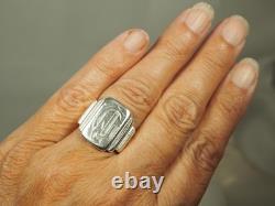 Bague Chevaliere Ancienne Art Deco Argent Massif Antique Silver Men's Ring T58