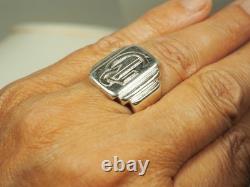 Bague Chevaliere Ancienne Art Deco Argent Massif Antique Silver Men's Ring T58