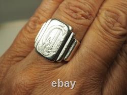 Bague Chevaliere Ancienne Art Deco Argent Massif Antique Silver Men's Ring T58