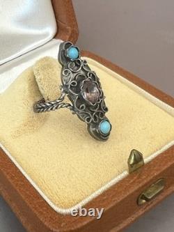 Bague Marquise ancienne ethnique 19e argent massif taille 51,5 FR