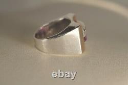 Bague Tank Ancien Argent Massif Rubis Antique Solid Silver Ring T53