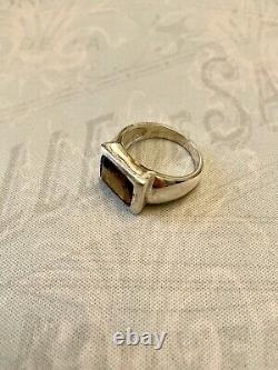 Bague Tank Topaze Fumêe, Argent Massif, ÉLÉGANTE Ancienne Art Déco BAGUE TANK