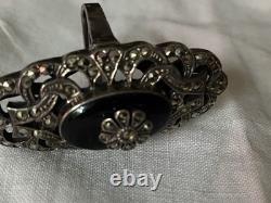 Bague ancienne argent Massif 925 Onyx Marcassites