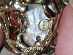 Bague ancienne argent Massif corail Silver Ring Créateur Italien