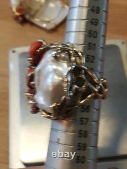 Bague ancienne argent Massif corail Silver Ring Créateur Italien