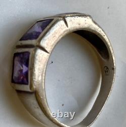 Bague art déco, tank ancienne argent massif & améthyste, jewelry -Vintage -N°106